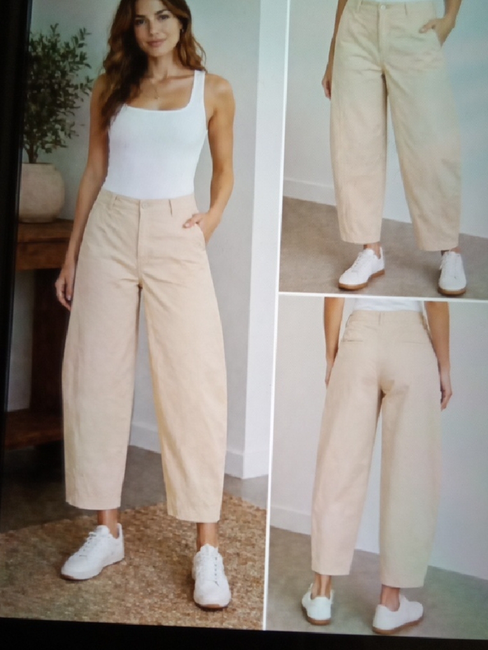 Maeve Light Beige Trousers Cotton Blend Cropped Barrel Leg Vacation Womens 14